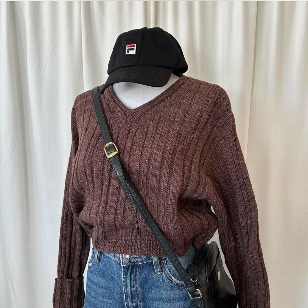 Vintage Sonoma wool ribbed knit brown sweater. - Picture 1 of 7